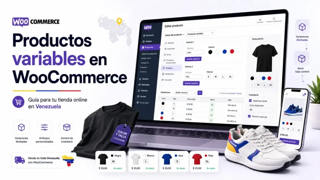 Guía de productos variables en WooCommerce para tiendas en Venezuela.